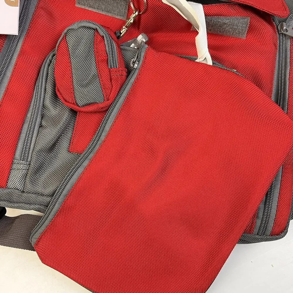 simplygood Smart Square Diaper Bag Red Insulated Backpack Zipper Compartments